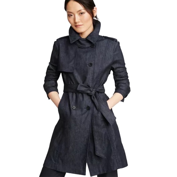 Ann Taylor Jackets & Blazers - Refined Denim Trench Dark Denim Cotton Unlined
